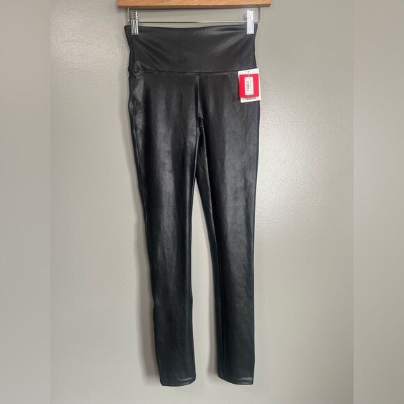 Spanx faux leather leggings black small petite rocker edgy grunge - Picture 2 of 7